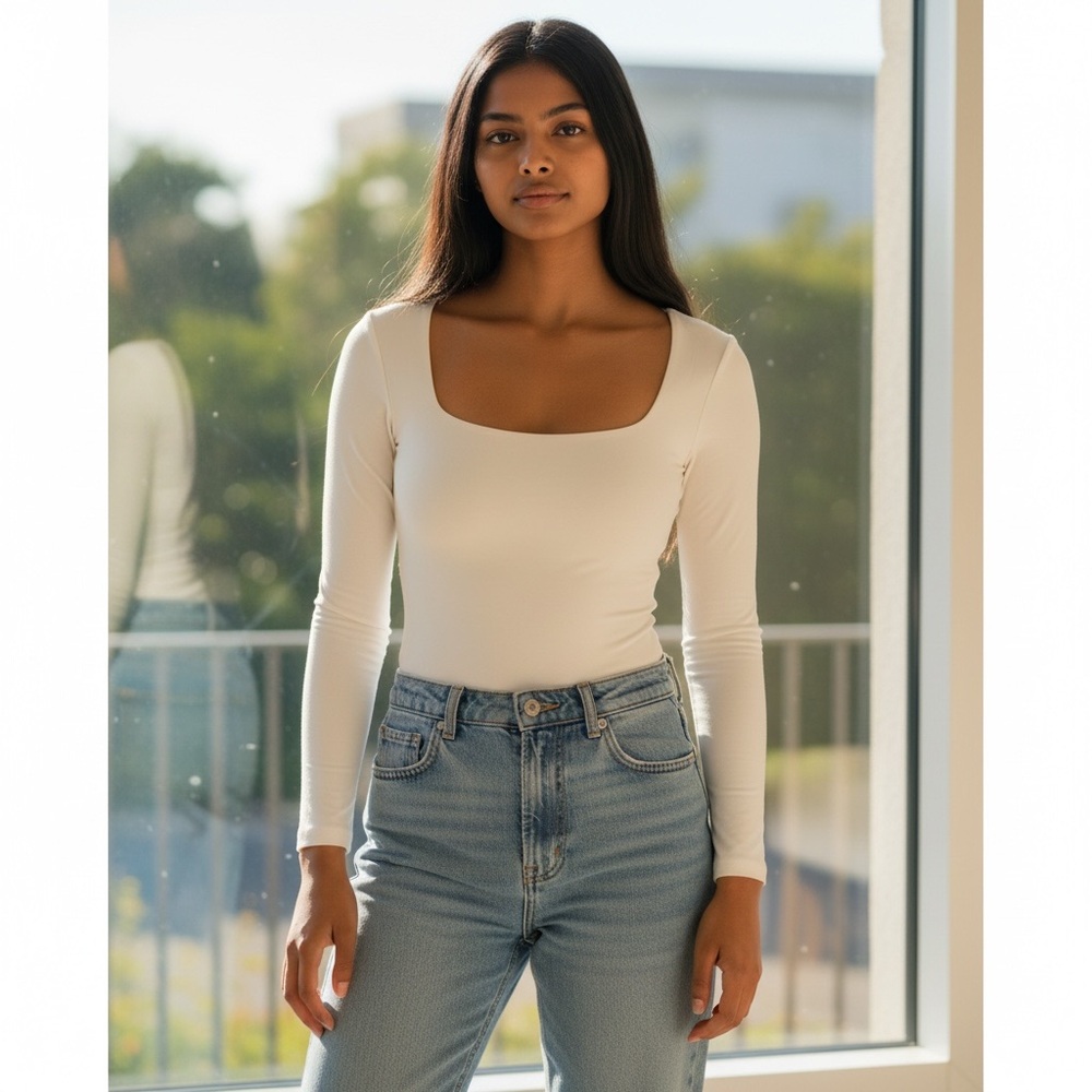 Abercrombie and Fitch long-sleeved cream bodysuit, size small